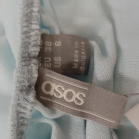 Asos Light Blue Sleeveless Plunging Back Dress Sz 6 Tall Polyester, Pleated New - Picture 8 of 9